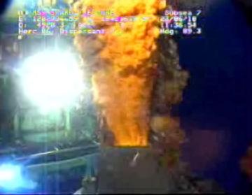Oil gushing from the broken BP Deepwater Horizon oil rig