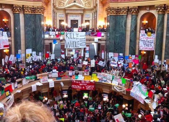 The occupied Capitol building in Madison