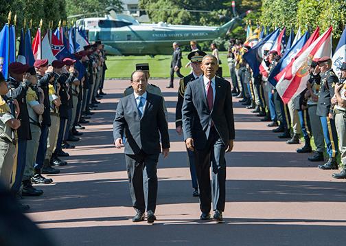 François Hollande and Barack Obama at a celebration of D-Day in France