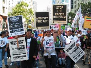 Protesters standing up for immigrant rights rally in San Francisco in 2006