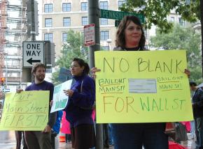Quickly organized protests around the U.S. drew opponents of the bailout for Wall Street