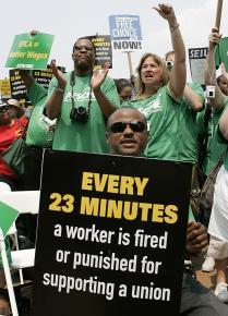 Union members rally on the steps of the Capitol in support of the Employee Free Choice Act