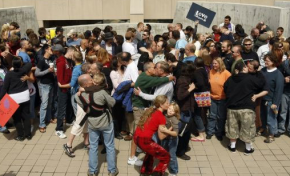 Protesters kiss as part of the Great Nationwide Kiss-In