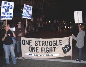 San Francisco activists protest the passage of Question 1 in Maine