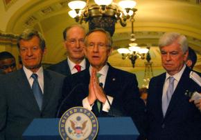 Democratic Senators Harry Reid, Max Baucus and Chris Dodd give a press conference on steps toward passing health care legislation