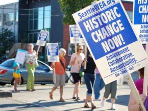 Members of Seattle Education Association rally in August