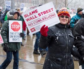 Marching to defend workers' rights and benefits in Madison