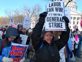 Protesters in Madison march against Gov. Scott Walker's union-busting legislation
