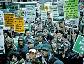 Several thousand people gathered in New York City to protest Gov. Andrew Cuomo's austerity budget