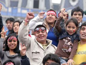 Supporters celebrate the victory of Ollanta Humala in Peru's presidential election