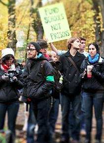 Students walking out of classes at Portland State University