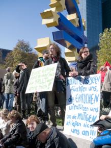 Occupy Frankfurt protesters in Germany gather in a protest against austerity