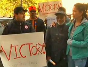 Jazz Hayden (second from right) and his supporters celebrate outside the courthouse