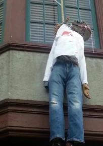 A hate crime hanging from the Theta Delta Chi house at UC Berkeley