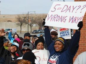 Postal workers in Chicago marched on President's Day against threatened cuts, closures and layoffs