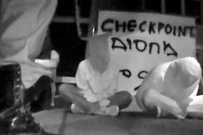 Students at Middlebury College set up a mock checkpoint to mark Nakba Day