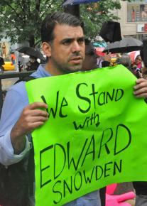 Protesters gathered in New York City to show support for Edward Snowden