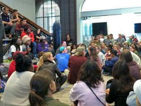 Colgate students holding a sit-in against racism