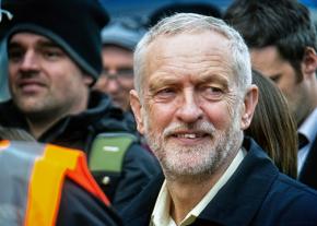 Labour Party leader Jeremy Corbyn on a picket line for a strike of junior doctors