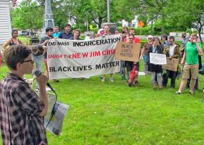 Rallying against far-right former Sheriff Joe Arpaio in Belchertown, Massachusetts