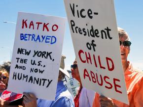 Activists protest Vice President Mike Pence and Republican Congressman John Katko in Syracuse, New York